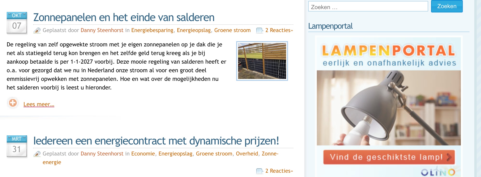 Ingezoomde weergave van de OliNo-blog, met de advertentie rechts