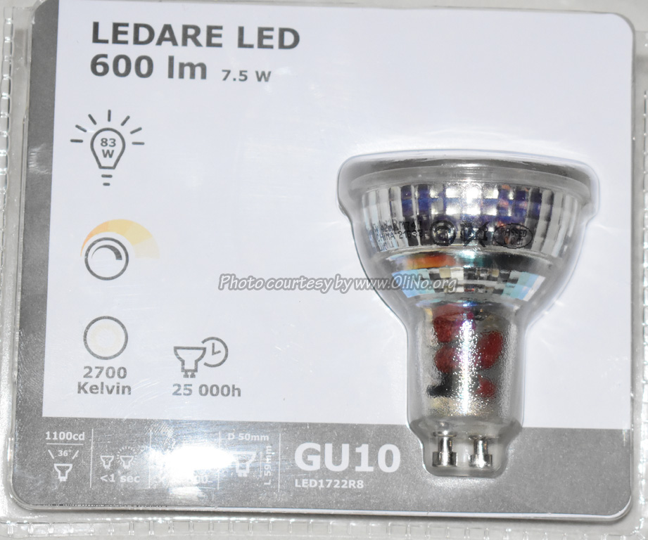 Ikea – LED GU10 600lm 7.5W 703.632.38 - Lampmetingen| OliNo